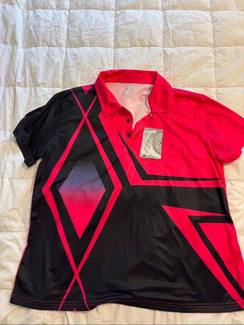Athletic Women’s Pink & Black Geometric Button-Down Polo